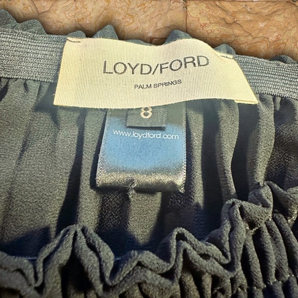 LOYD/FORD Black Pleated Chiffon Slit Front Elasticized Waist Midi Skirt Size 8 - Picture 2 of 15